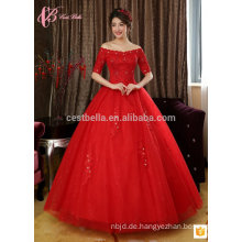 Lace appliues off-shoulder rotes Bördeln Ballkleid billig plus Größe Großhandel Hochzeitskleid